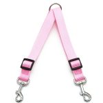 Dog Double Leash HTKJ Adjustable Nylon Pink-0
