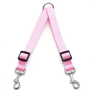 Dog Double Leash HTKJ Adjustable Nylon Pink-0