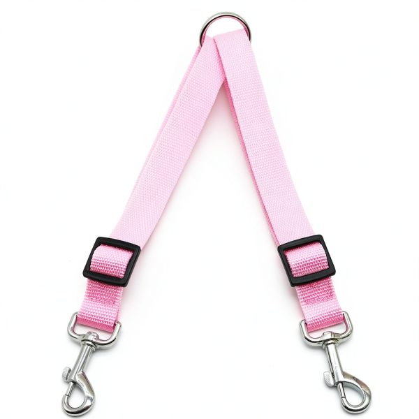 Dog Double Leash HTKJ Adjustable Nylon Pink-0