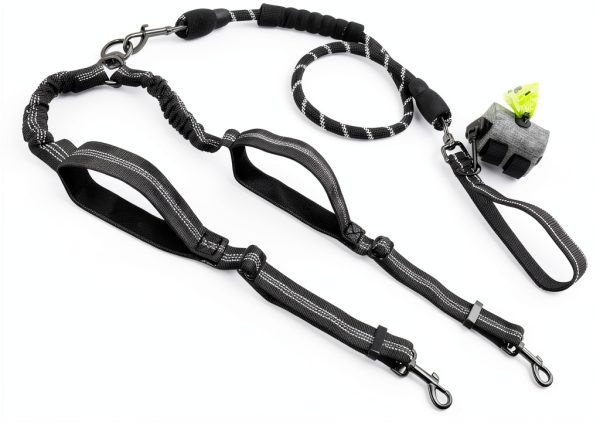Tiesenci Double Dog Leash Swivel Reflective Rope Padded Handle Model-0