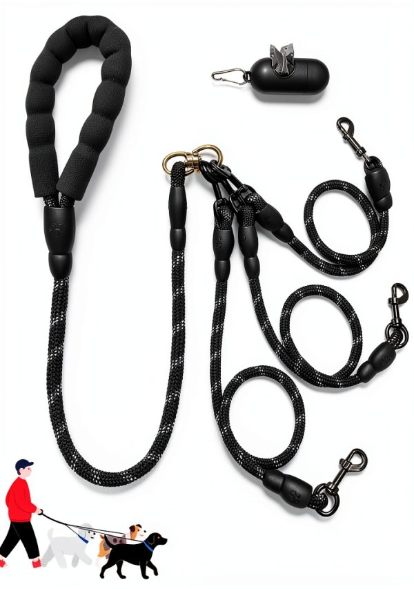 LEOSASA 3-Dog Leash Pet Supplies Nylon Rope-0