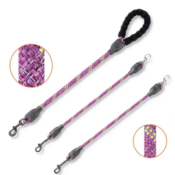 Dog Double Leash Mengbei tribe Nylon Leash with Reflective Stripes-5