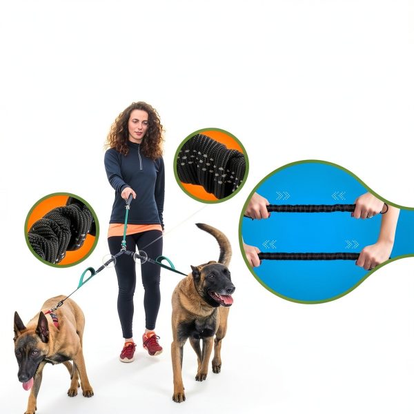 SparklyPets Double Dog Leash Adjustable Premium Silver Gold Bungee-3