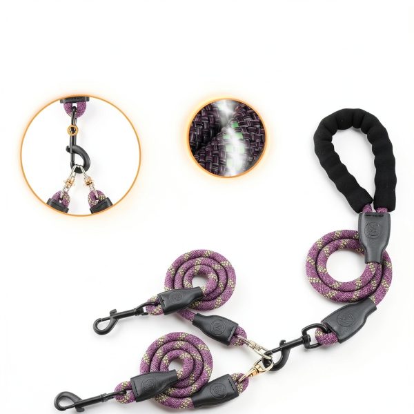 Dog Double Leash Mengbei tribe Nylon Leash with Reflective Stripes-1
