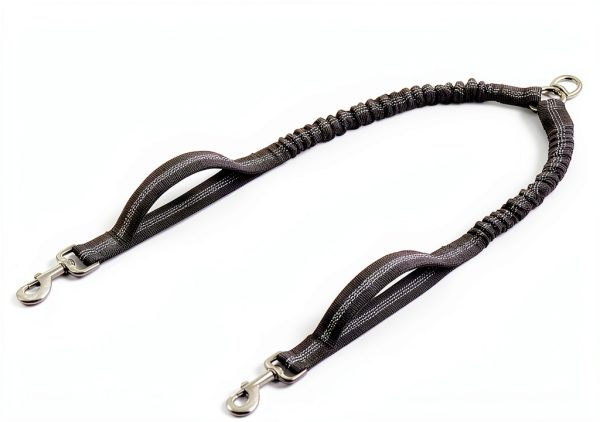 iYoPets Double Dog Leash with Bungee Extension, 30in Rope, Black/Blue-3