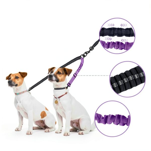 Dog Double Leash LEOSASA Bungee Nylon Swivel Adjustable Splitter-4