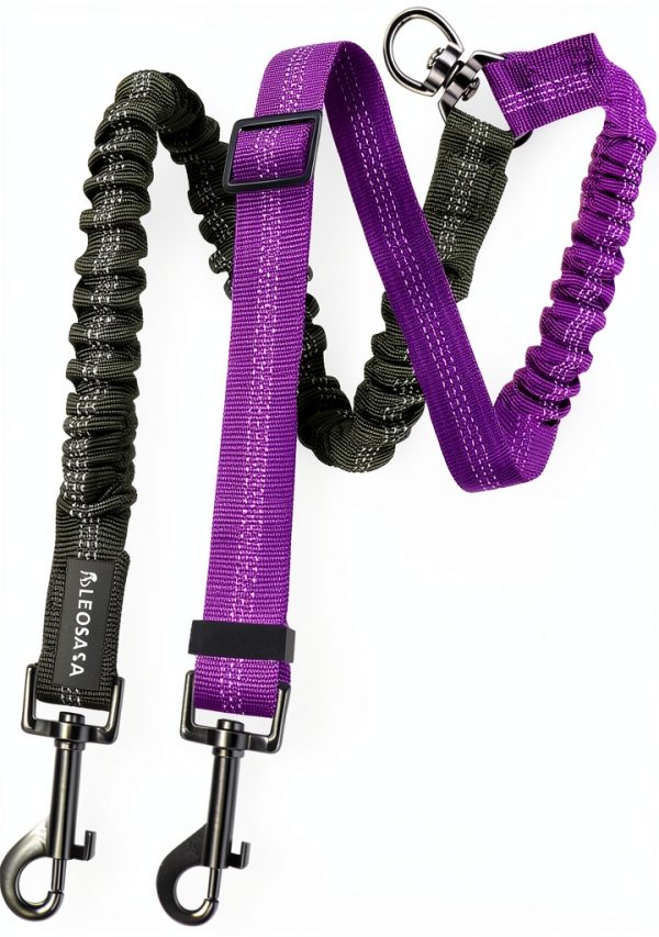 Dog Double Leash LEOSASA Bungee Nylon Swivel Adjustable Splitter-0
