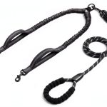 iYoPets Double Dog Leash with Bungee Extension, 30in Rope, Black/Blue-0