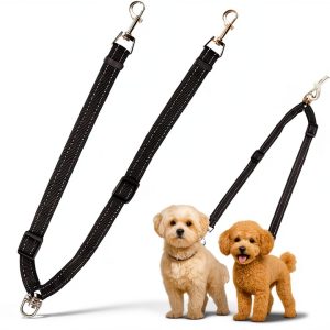 MingXpets Double Dog Leash Adjustable Tangle-Free Nylon Reflective-0