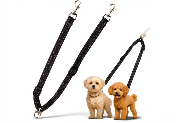 MingXpets Double Dog Leash Adjustable Tangle-Free Nylon Reflective-0