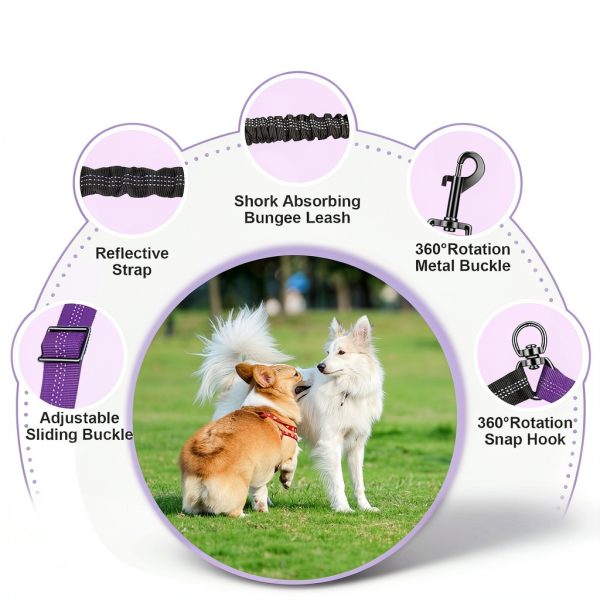 Dog Double Leash LEOSASA Bungee Nylon Swivel Adjustable Splitter-2