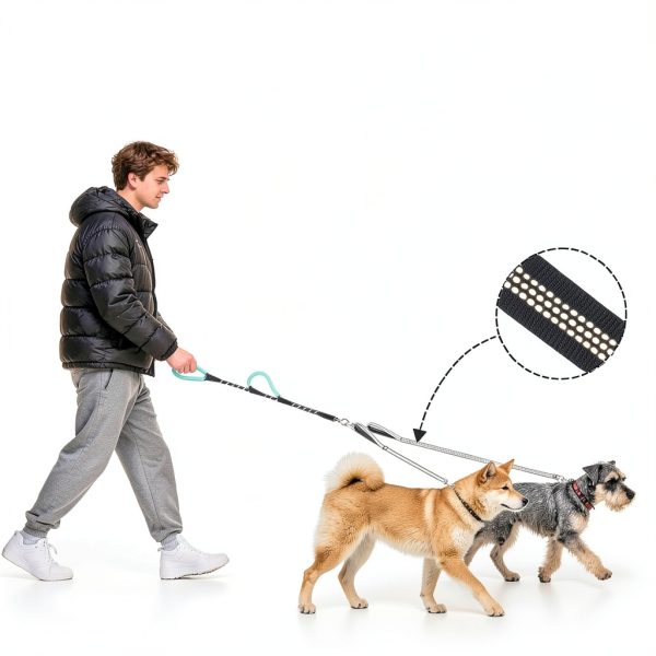 XiaZ Dual Dog Leash 5.5ft Rotating Swivel with 4 Handles Multi Size-4