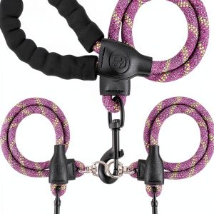 Dog Double Leash Mengbei tribe Nylon Leash with Reflective Stripes-0