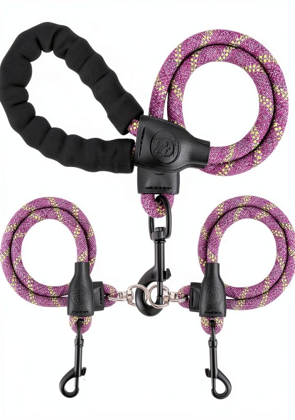 Dog Double Leash Mengbei tribe Nylon Leash with Reflective Stripes-0