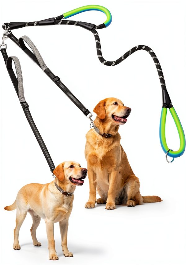 XiaZ Dual Dog Leash 5.5ft Rotating Swivel with 4 Handles Multi Size-0